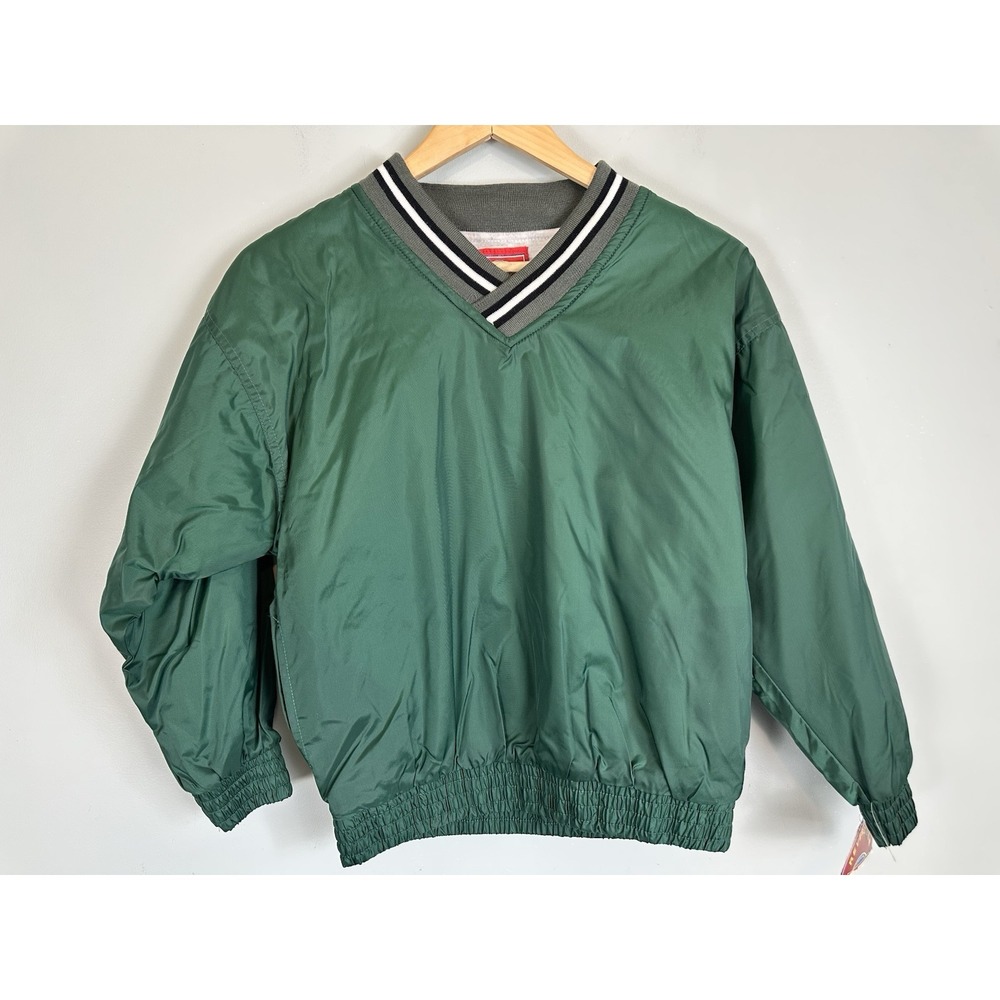 Vintage Sportrax Youth Size 12 Green Windbreaker Jacket Reversible V-Neck NWT